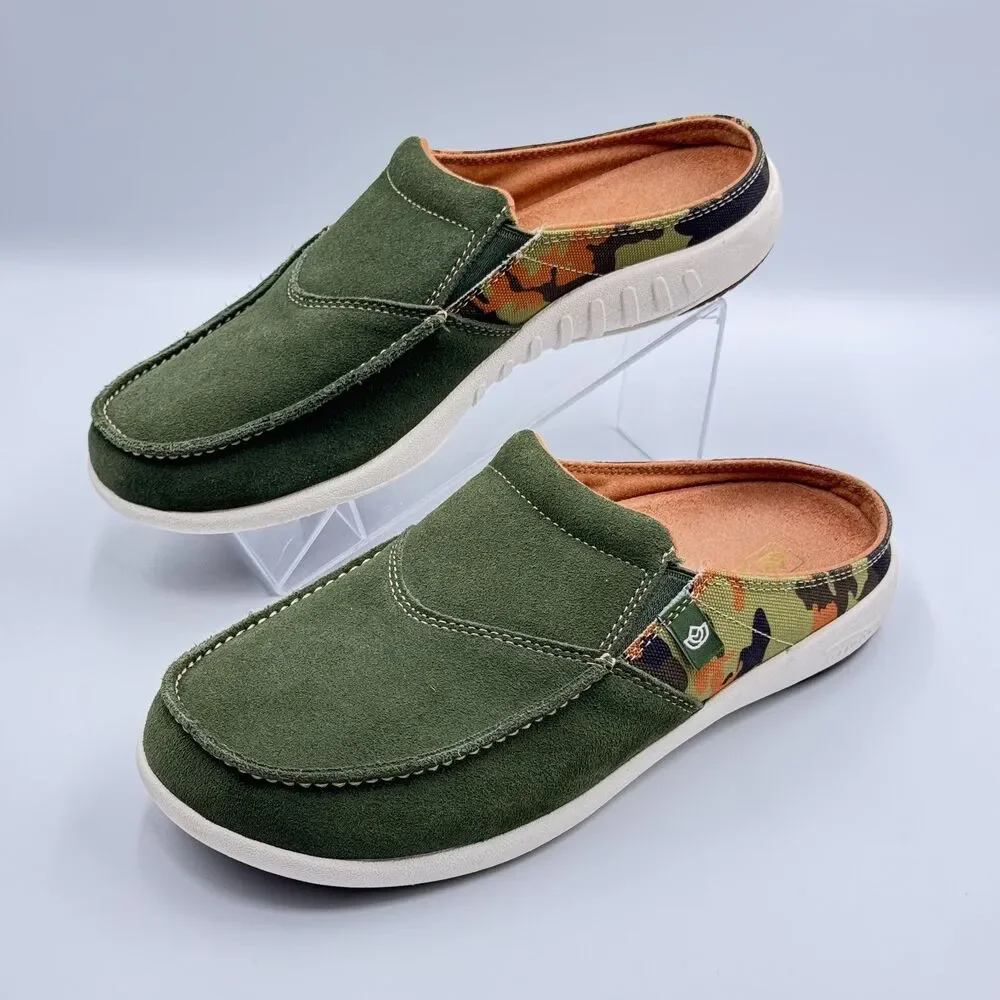 Spenco TS Camo Womens 11B Green Suede Mule Slides Loafers Arch Support Camo